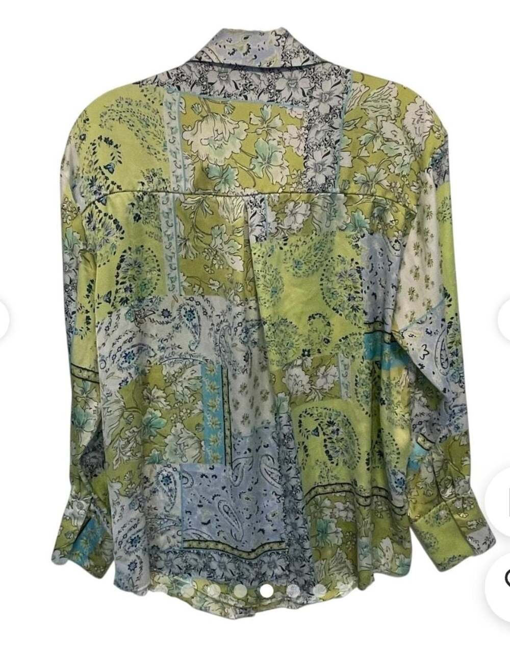 Zara Satin Paisley Patchwork Boho Chic Long Sleeve Button Down Shirt, size XXL - Picture 4 of 8